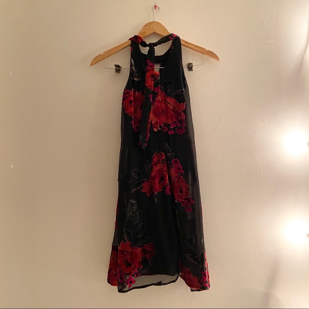 Black velvet flower halter dress
